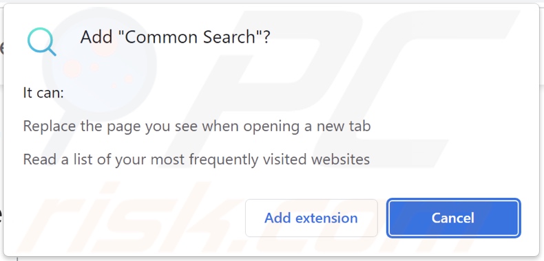 Common Search browser hijacker asking for permissions
