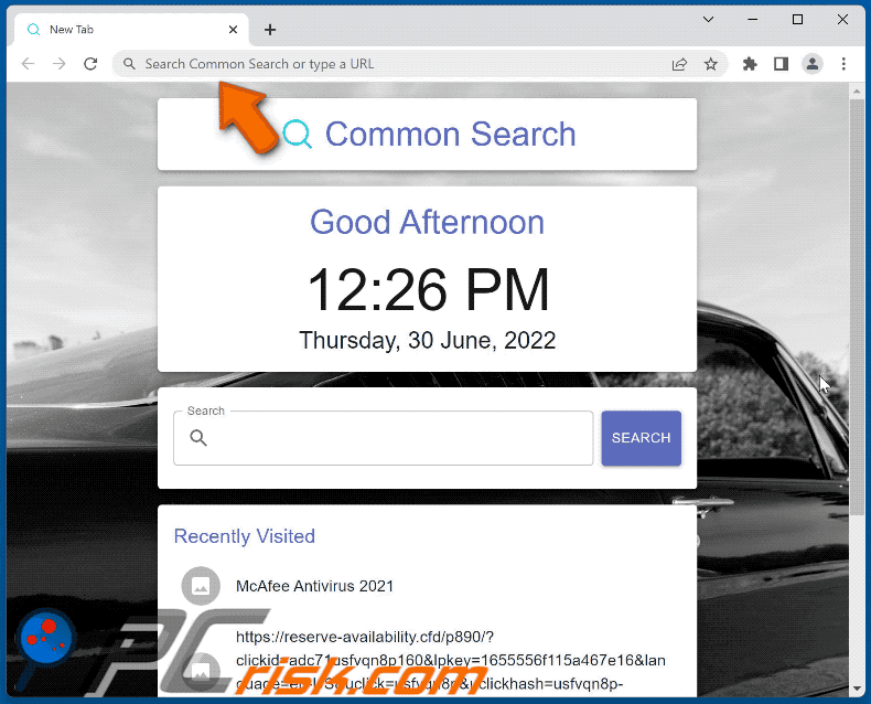 Common Search browser hijacker redirecting to Google (GIF)