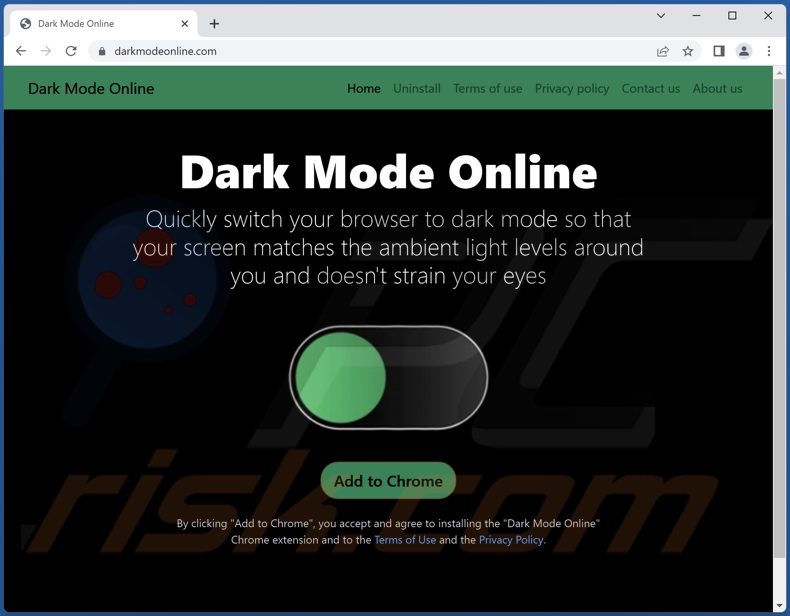 Website promoting Dark Mode Online adware
