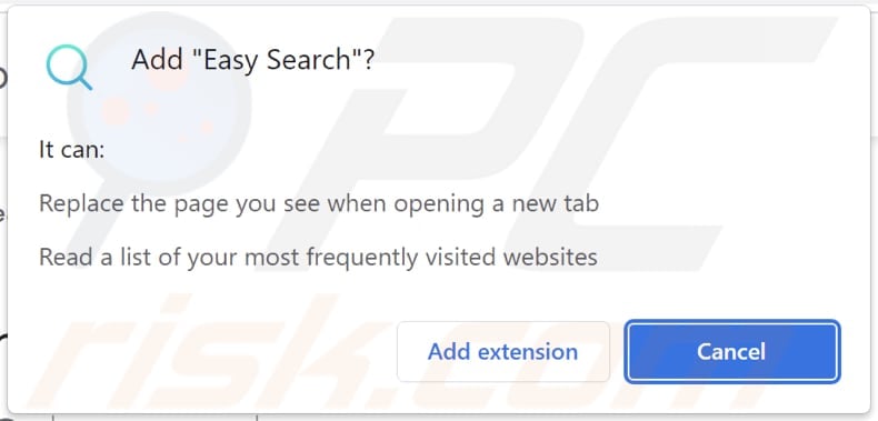 easy search browser hijacker notification