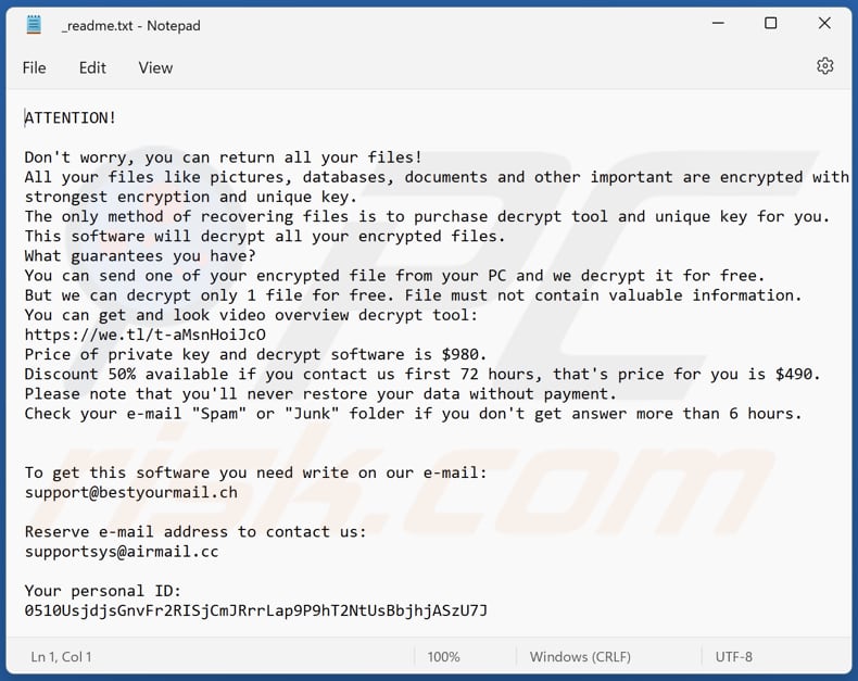 Eiur ransomware text file (_readme.txt)