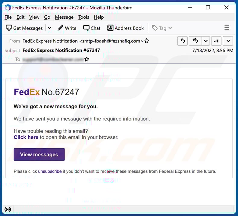 FedEx Express spam email (2022-07-19)