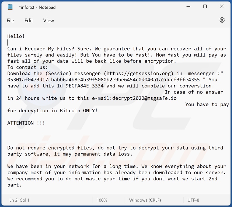 FIASKO ransomware text file (info.txt)