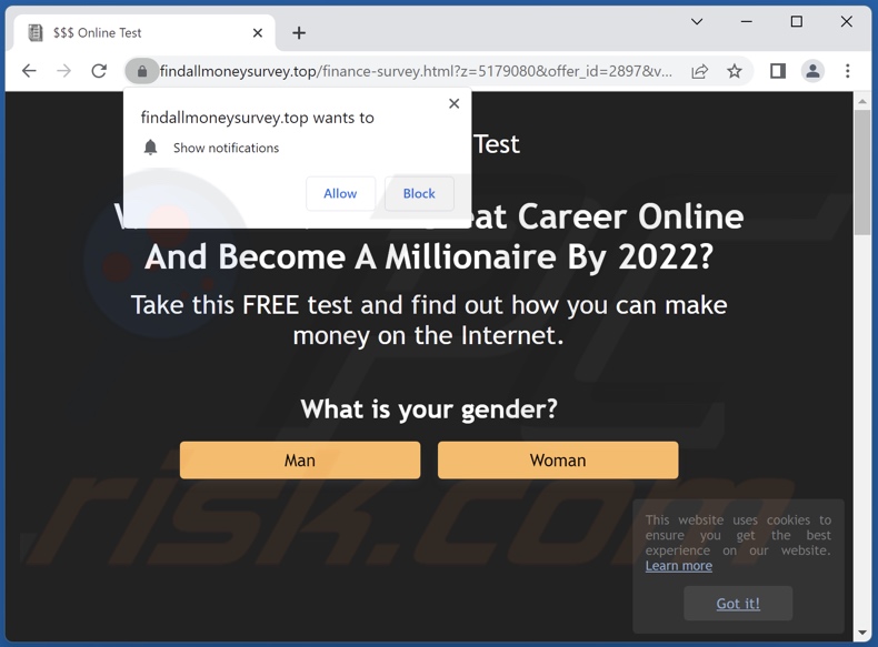 findallmoneysurvey[.]top pop-up redirects