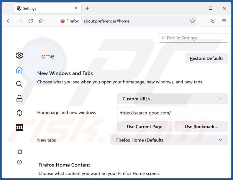 Removing search-good.com from Mozilla Firefox homepage