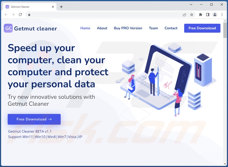 Website used to promote Getmut Cleaner PUA