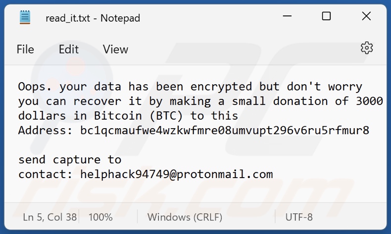 Helphack ransomware ransom-demanding message (read_it.txt)