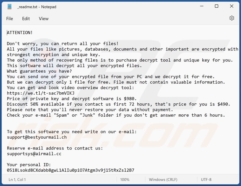 Hhew ransomware text file (_readme.txt)