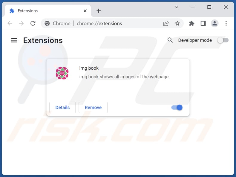 Removing img book adware from Google Chrome step 2