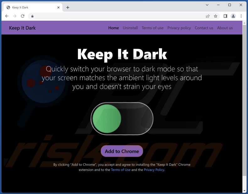 Website promoting Keep It Dark adware