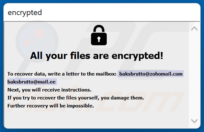 Locked (Phobos) ransomware pop-up window (2022-07-26)