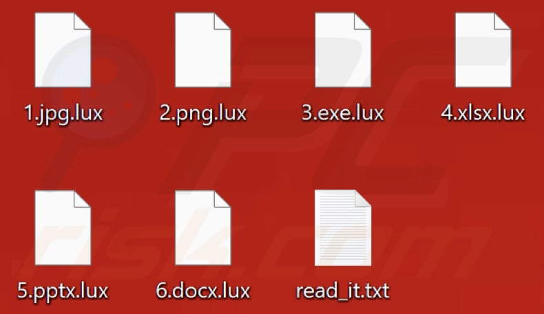 Files encrypted by Lux ransomware (.lux extension)