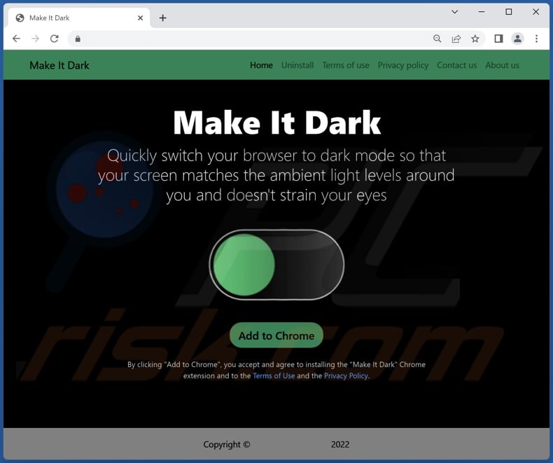 Website promoting Make It Dark adware