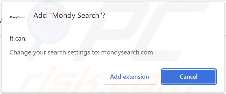 Mondy Search browser hijacker asking for permissions