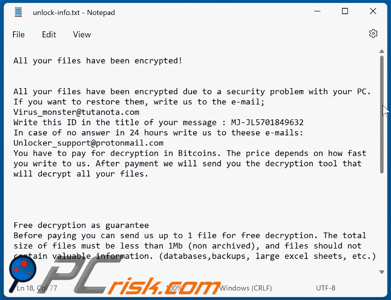 mrn ransomware ransom note (unlock-info.txt)