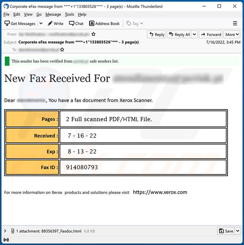New Fax Received-themed spam email (2022-07-19)