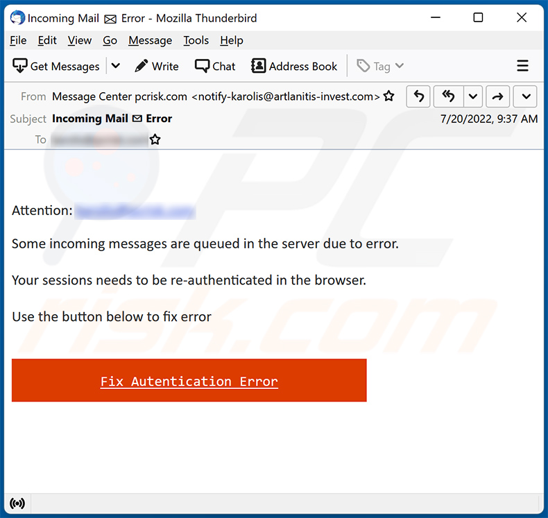 New Incoming Messages Placed On Hold spam email (2022-07-26)