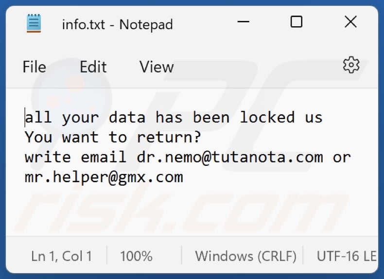 NMO ransomware text file (info.txt)