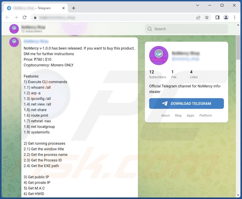 NoMercy stealer malware promoted on Telegram