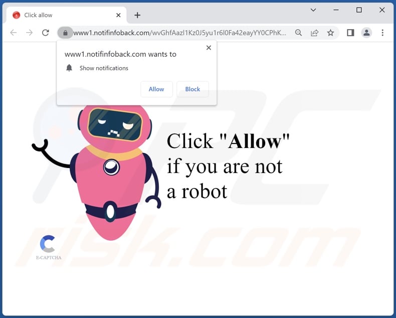 notifinfoback[.]com pop-up redirects