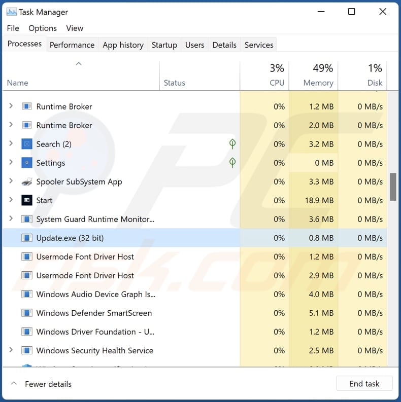 paradies clipper running as update.exe in task manager