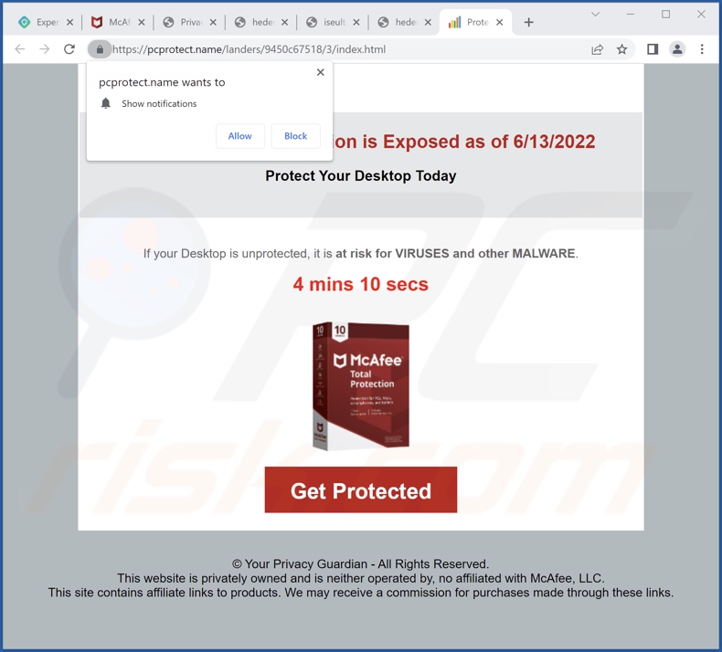 pcprotect[.]name pop-up redirects