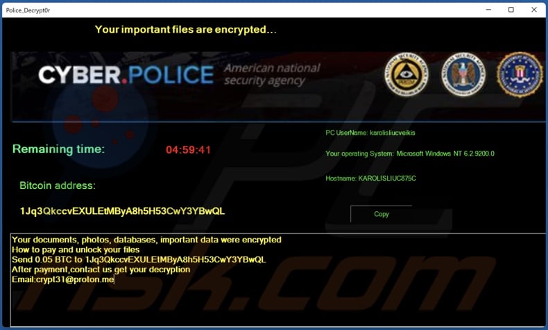 Police_Decrypt0r ransomware ransom-demanding message (pop-up)