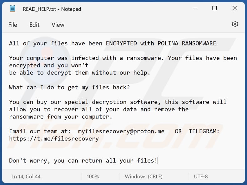 POLINA ransomware text file (READ_HELP.txt)