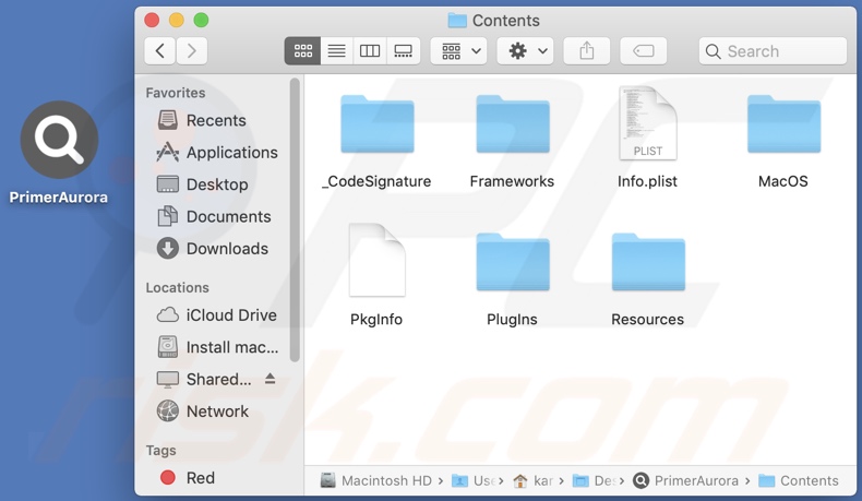 PrimeAurora adware install folder