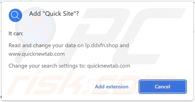 quick site browser hijacker notification from browser