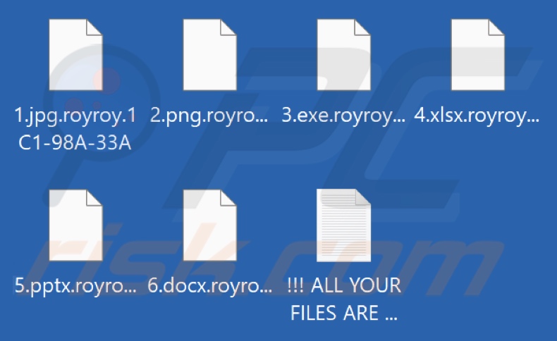 Files encrypted by Royroy ransomware (.royroy.[victim's_ID] extension)
