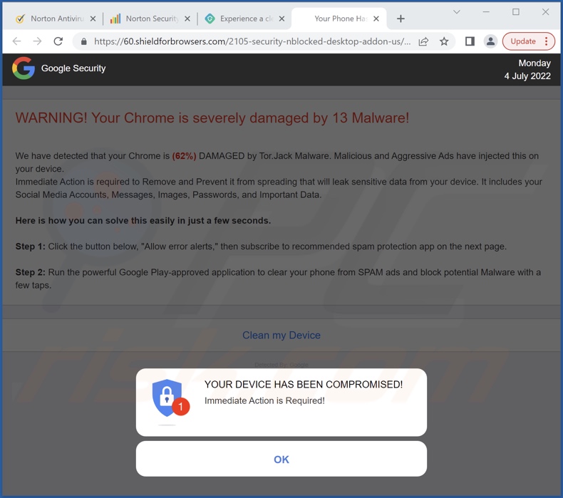 shieldforbrowsers[.]com pop-up redirects