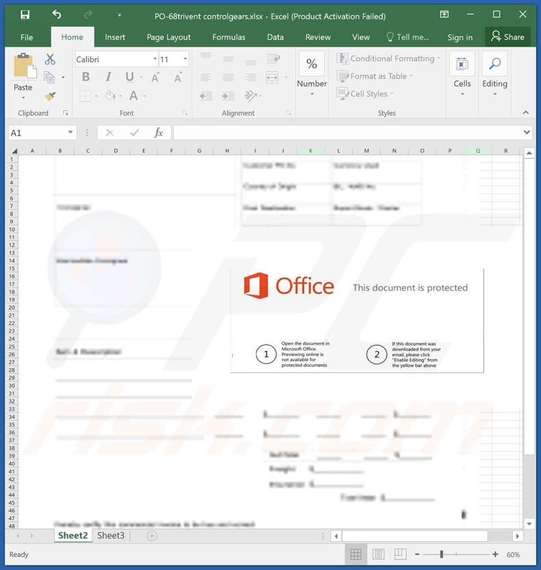 Malicious attachment distributed through SIDDHIVINAYAK spam campaign (PO_68trivent_controlgears.xlsx)