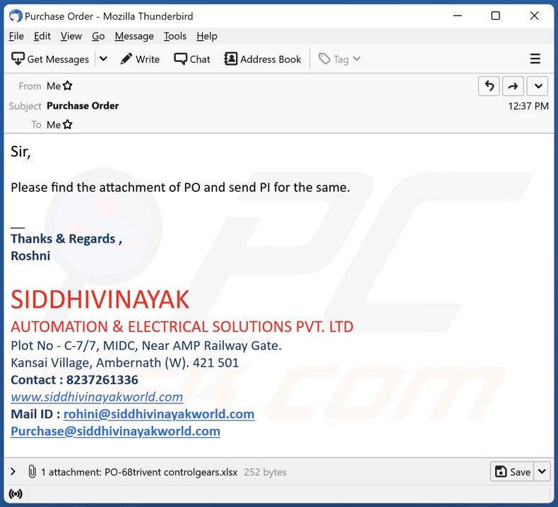 SIDDHIVINAYAK email spam campaign