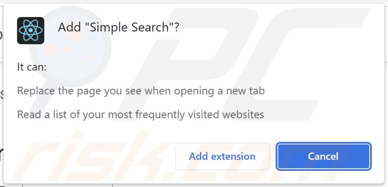 simple search browser hijacker notification