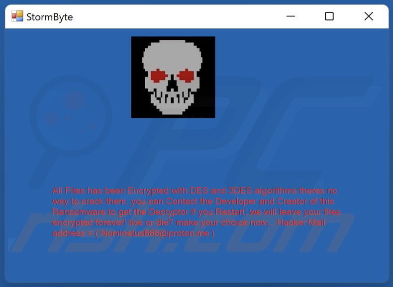StormByte ransomware ransom-demanding message (pop-up)