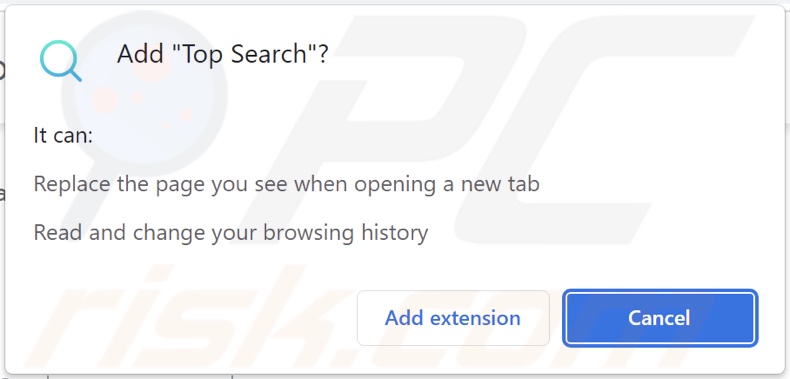 Top Search browser hijacker asking for permissions