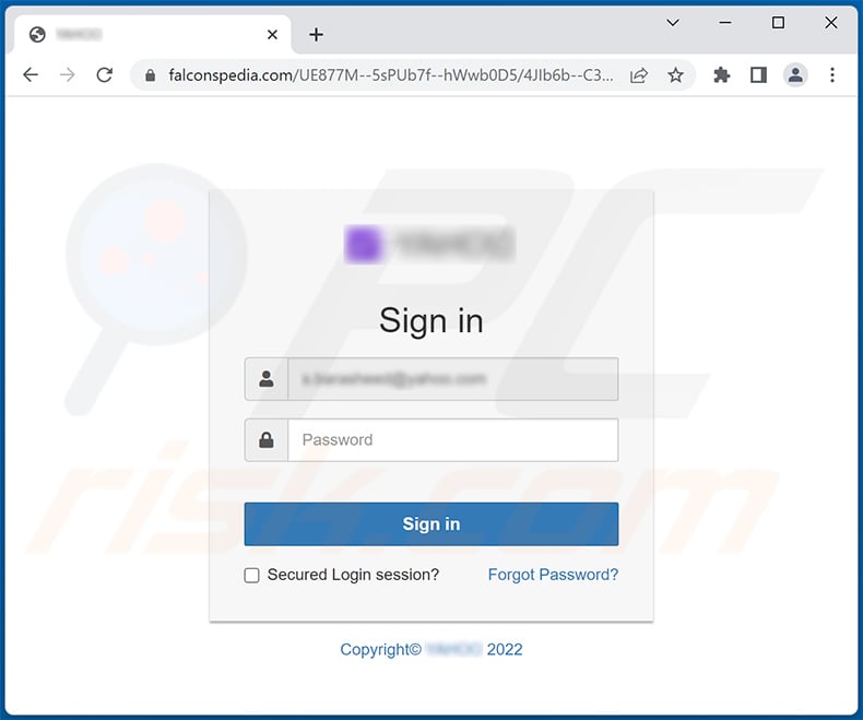 Phishing site promoted via Validate Now spam email (2022-07-26)