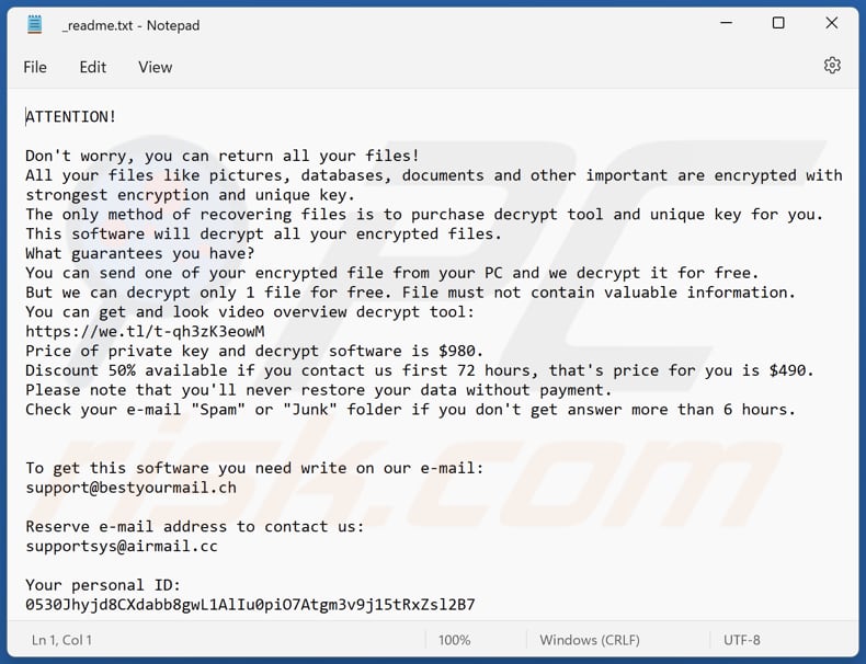 Vvew ransomware text file (_readme.txt)
