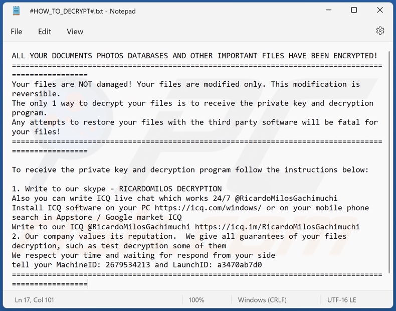 Washedback ransomware ransom-demanding message (#HOW_TO_DECRYPT#.txt)
