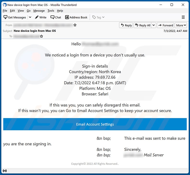 We Noticed A Login From A Device You Don't Usually Use Email Scam (2022-07-04)