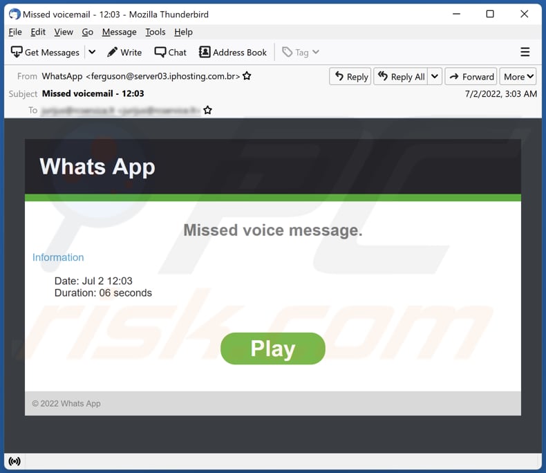 Whats App - Missed Voice Message email scam