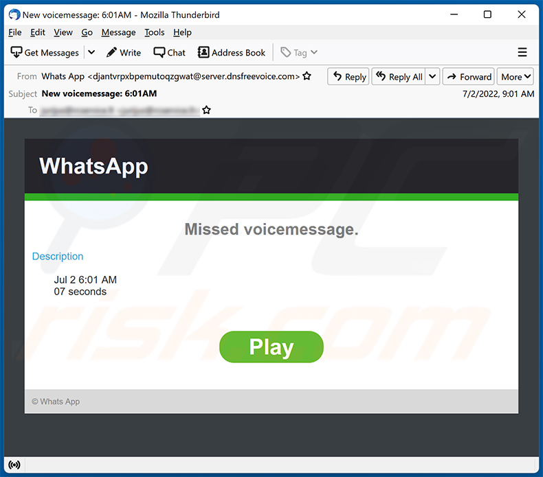 WhatsApp-themed spam email (2022-07-19)