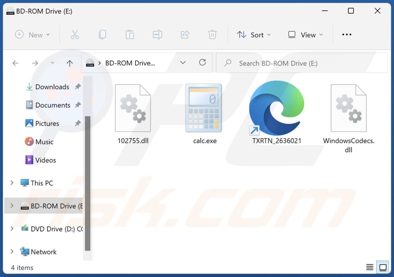 windows calculator malware contents of the malicious iso file