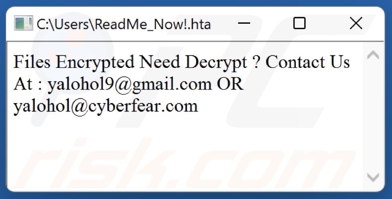 Yalohol ransomware HTML application (ReadMe_Now!.hta)
