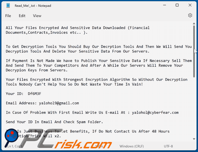 Yalohol ransomware ransom-demanding message (Read_Me!_.txt) GIF