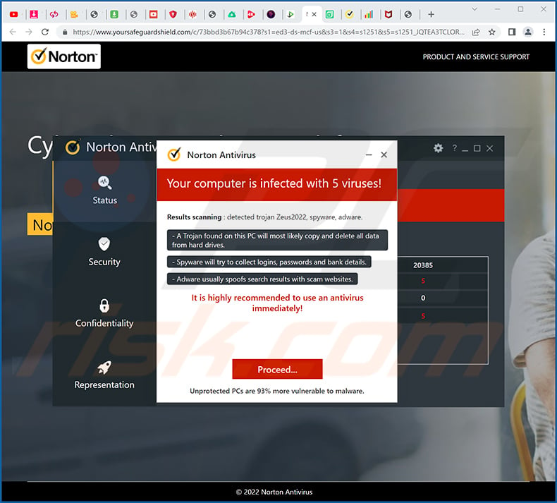 yoursafeguardshield[.]com promoting norton scam