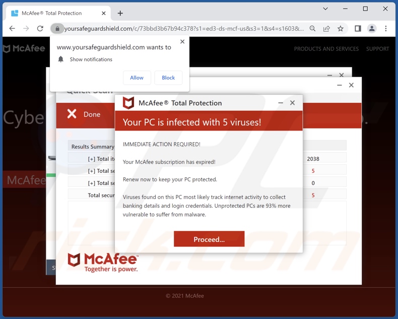 yoursafeguardshield[.]com pop-up redirects