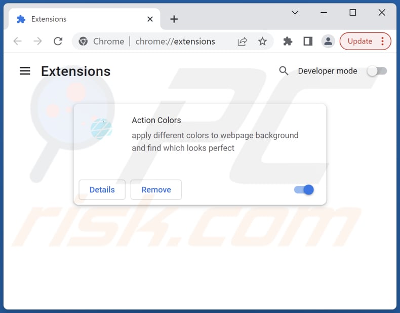 Removing Action Colors adware from Google Chrome step 2