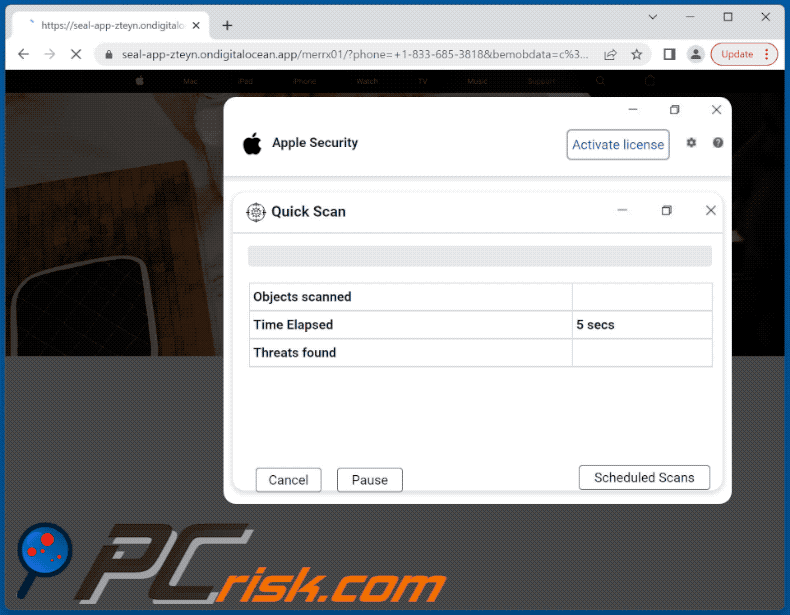 Appearance of Apple Security Center scam (GIF)